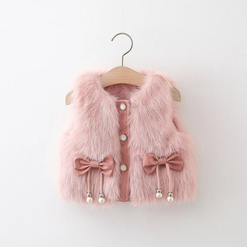 Girls Fur Bow Detail Vest