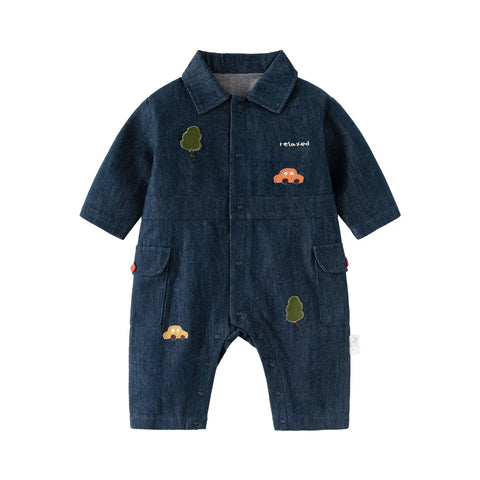 Baby Boy Denim Jumpsuit w/ Car Patch