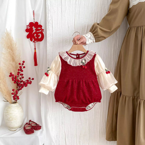 Baby Girl Fleece Lined Cherry Bodysuit