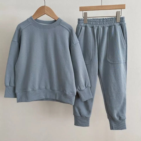 Kids Casual Solid Sweat Shirt and Pants Set