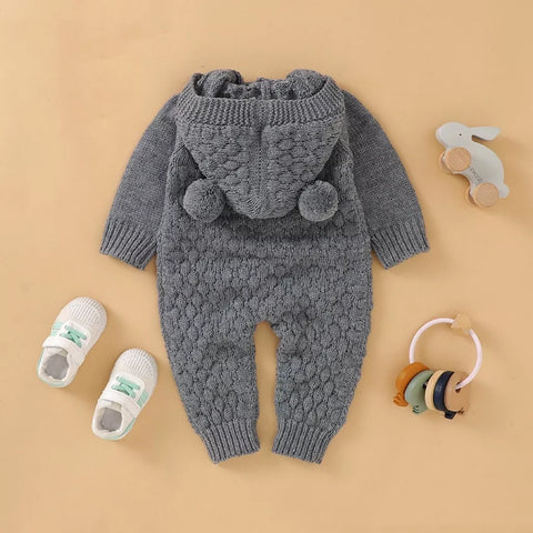 Baby Knit Button Up Bear Romper