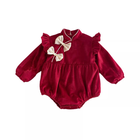 Baby Girl Fleece Lined Bow Qipao Bodysuit