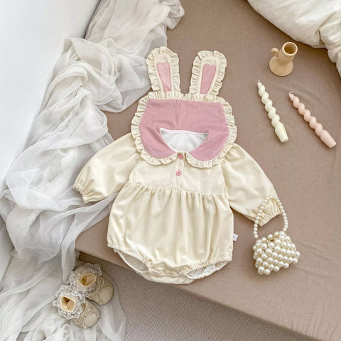 Baby Girl Corduroy Bunny Ears Collar Bodysuit
