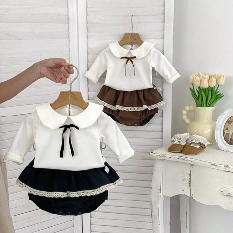 2 Pc Baby Girl Collar Shirt w/ Bloomer Skirt