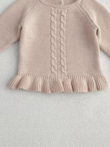 2 Pc Baby Girls Peplum Knit Sweater w/ Hat