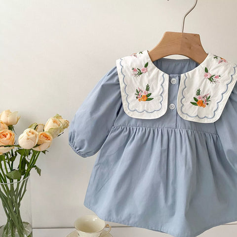 Baby Girl Spring Blossom Collar Long Sleeve Dress