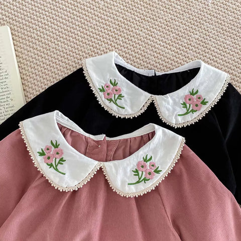 Baby Girls Corduroy Bodysuit with Flower Collar