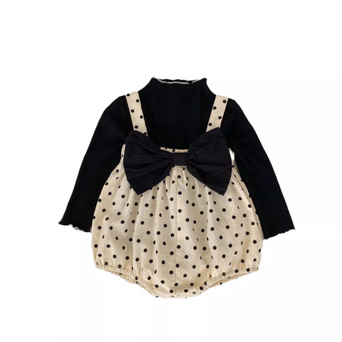 2 Pc Baby Girl Polka Dot Big Bow Bodysuit Shorts w/ Top