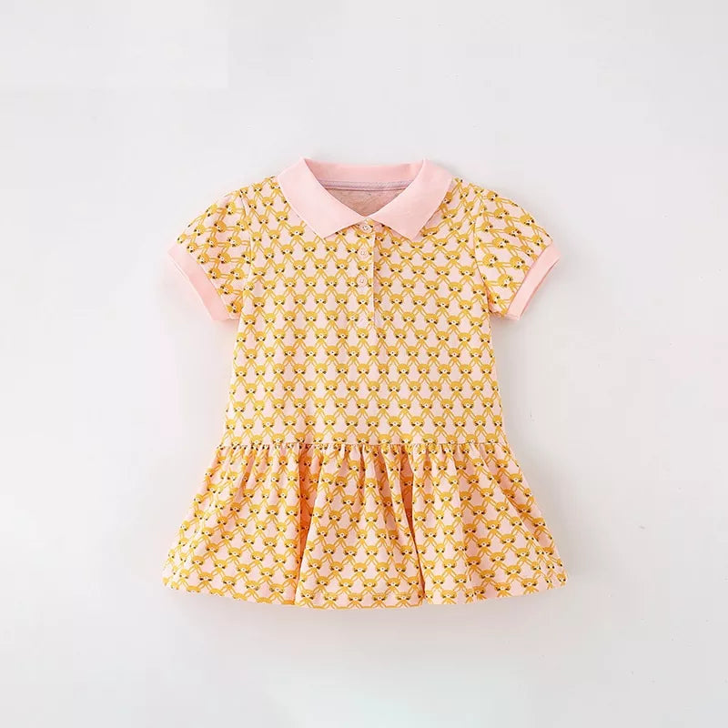 Girls Vintage Wall Paper Bunny Print Polo Dress