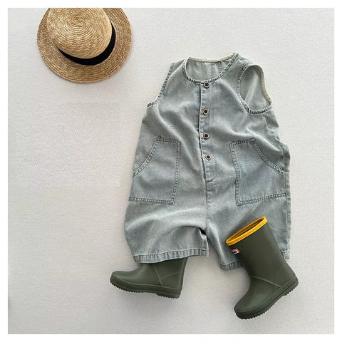 Unisex Baby Sleeveless Shorts Denim Overall