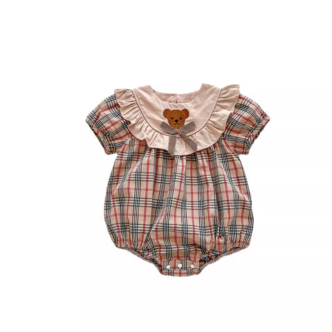 Baby Girl Bear Ruffle Bib Nova Check Bodysuit