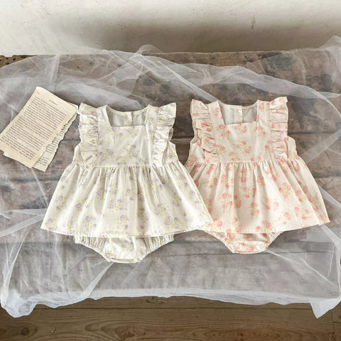 Baby Girl Spring Floral Square Neck Bodysuit Dress