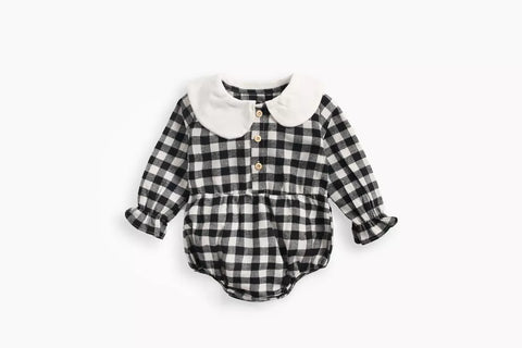 Baby Girl Buffalo Plaid Peter Pan Collar Bodysuit