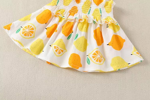3 Pc Baby Girl Lemon Print Smock Top & Shorts