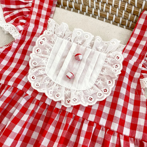 Baby Girl Gingham Pintuck Bib Bodysuit