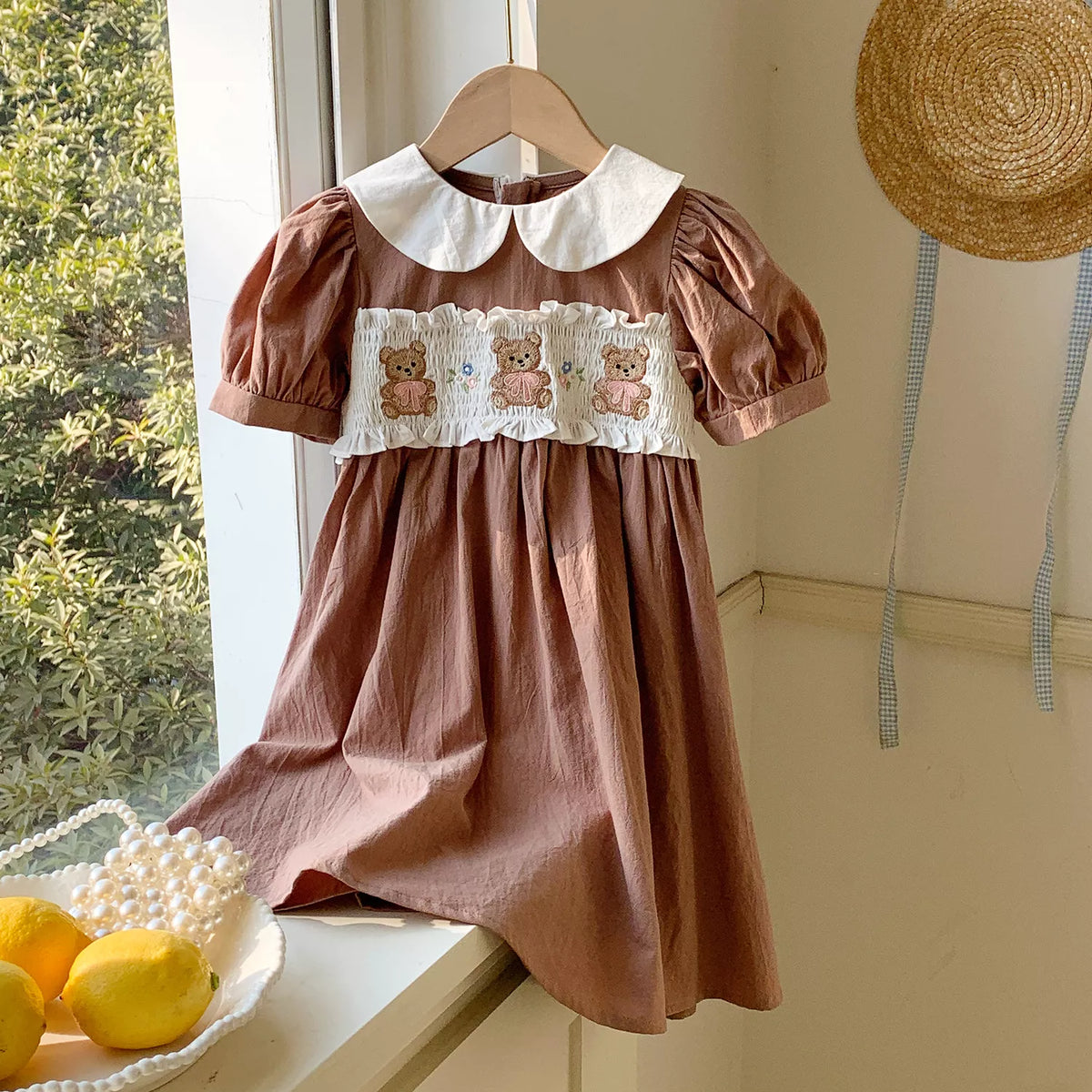 Girls Smocked Bodice Bear Collar Dress