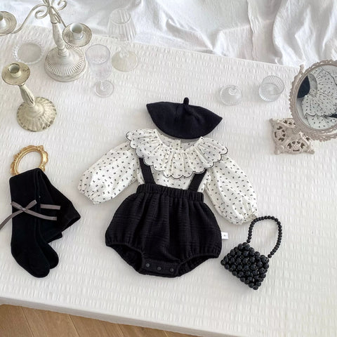 2 Pc Parisian Overall Bloomer with Ruffle Collar Shirt