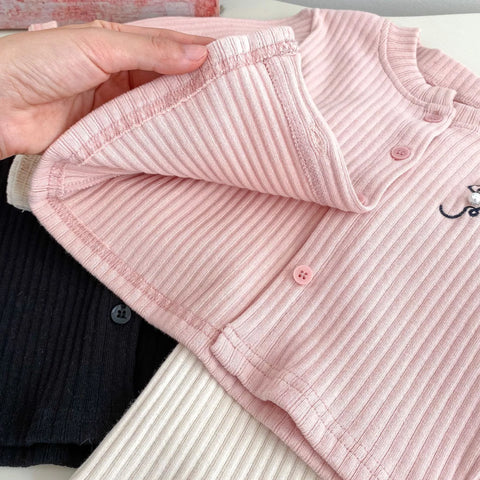 2 Pc Baby Girl Ribbed Knit Cardigan & Flare Pants Set