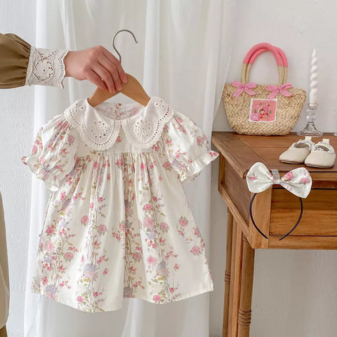 2 Pc Girls Pink Floral Print Bodysuit/Dress