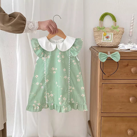 2 Pc Girls Mint Floral Collar Bodysuit/Dress