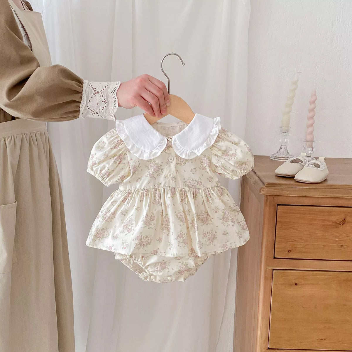 Baby Girl Dreamy Floral Ruffle Collar Bodysuit Dress