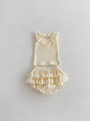 2 Pc Baby Girl Ruffle Shirt w/ Tiered Bloomer Skirt