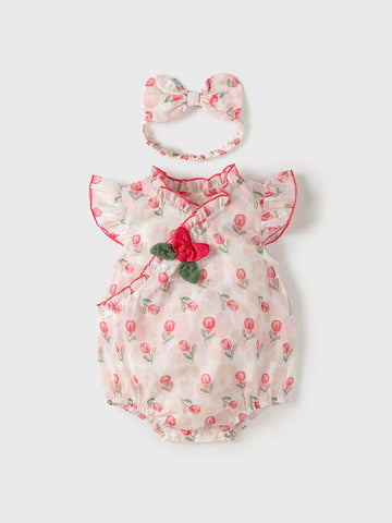 2 Pc Baby Girl Tulip Qipao Style Bodysuit