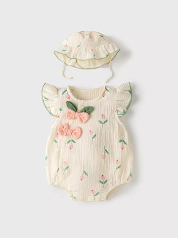 2 Pc Baby Girl Tulip Bodysuit with Hat