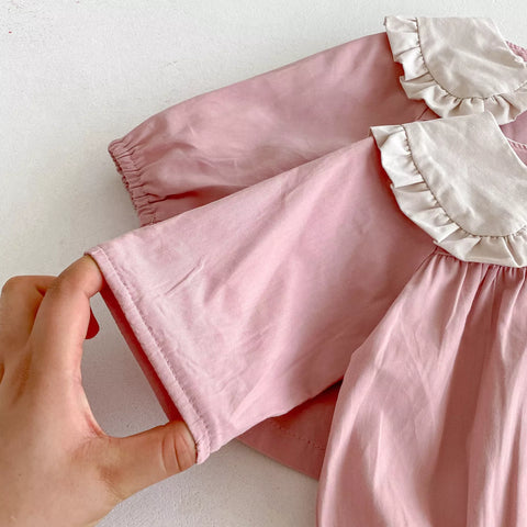Baby Girl Cotton Ruffle Bunny Ears Collar Bodysuit/Dress