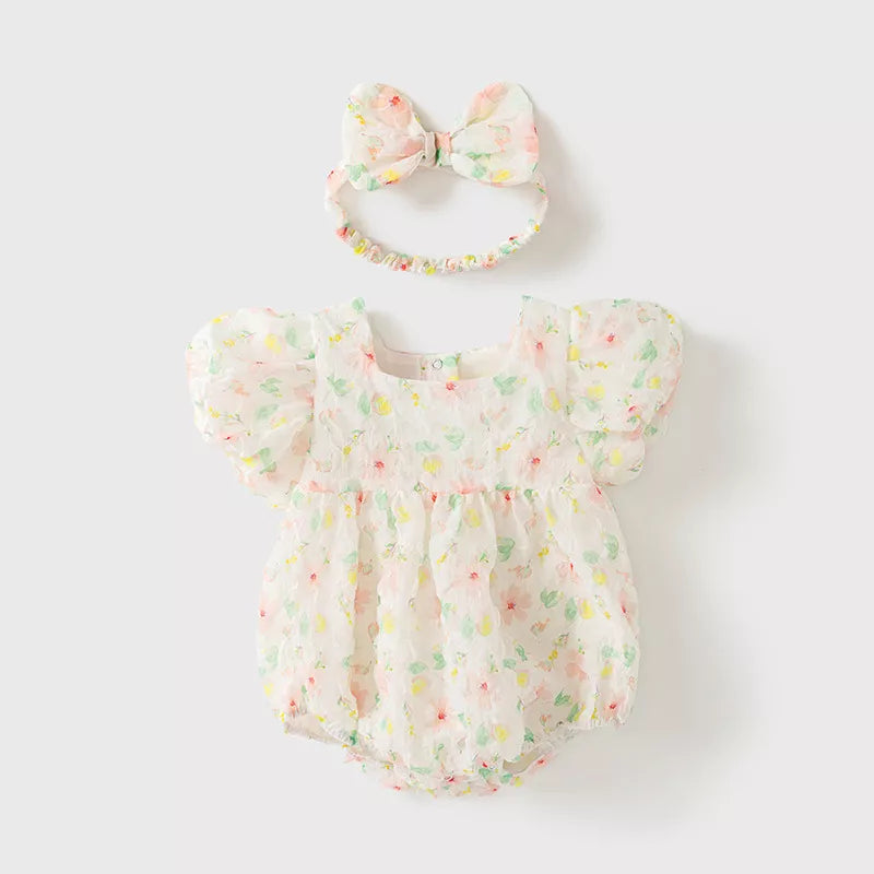 Baby Girl Puff Sleeve Bodysuit w/Headband