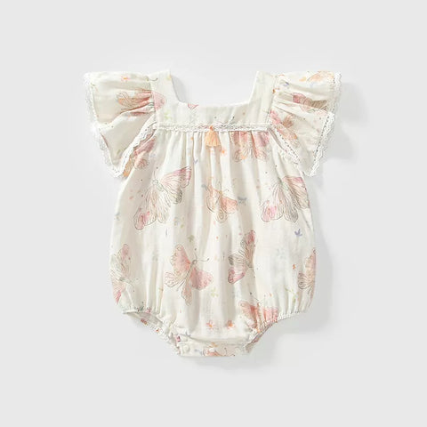 Baby Girl Square Neck Butterfly Boho Bodysuit