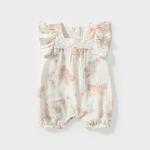 Baby Girl Square Neck Butterfly Boho Romper