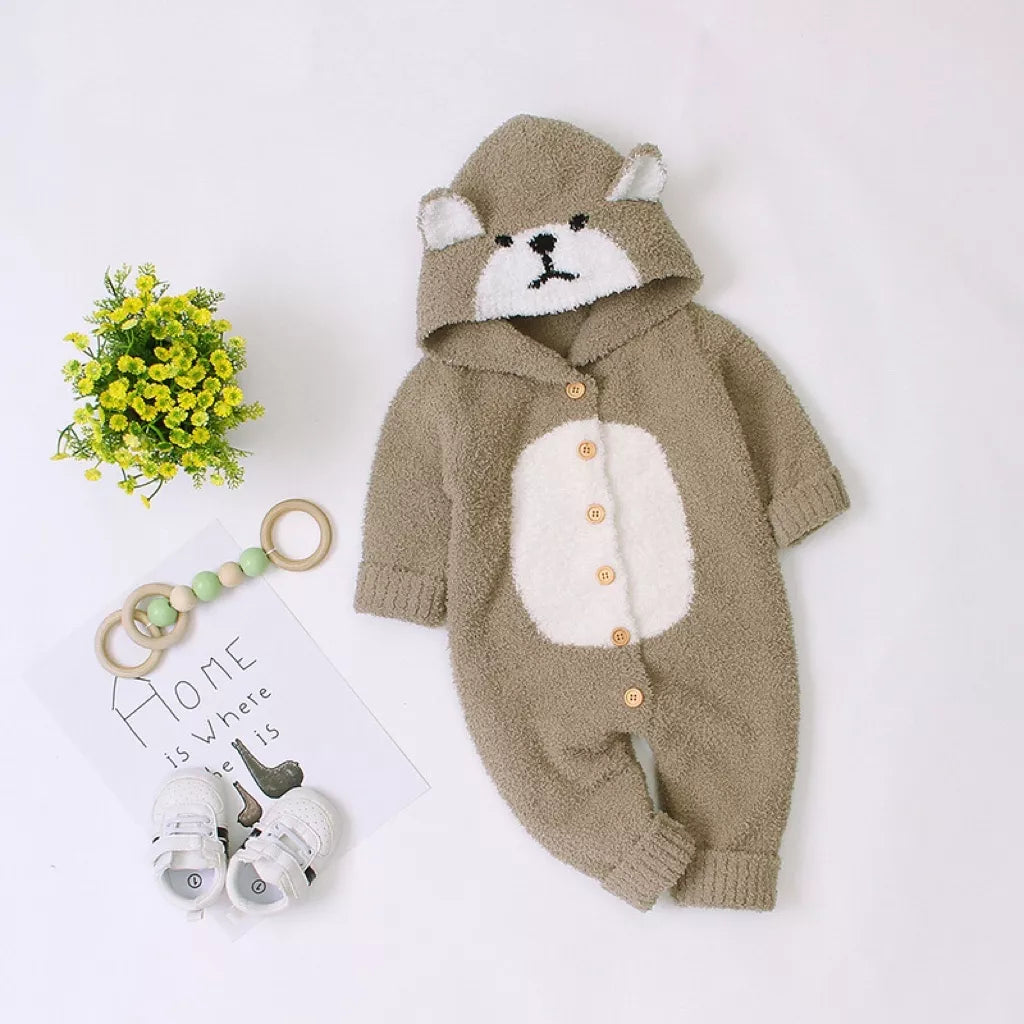 Unisex Baby Knit Fuzzy Bear Romper