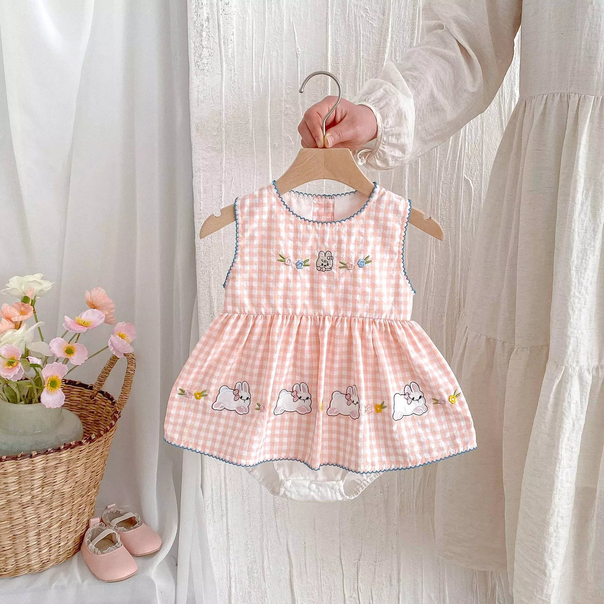 Baby Girl Farmer Plaid Bunny Hop Dress