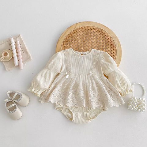 Baby Girl Romantic Vintage Long Sleeve Bodysuit Dress