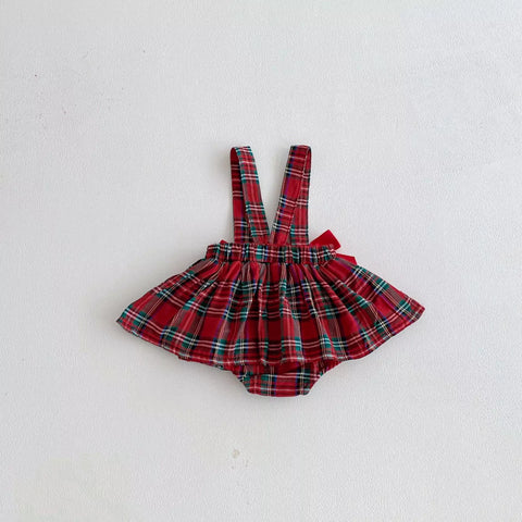 2 Pc Baby Girl Holiday Plaid Bodysuit w/ Ruffle Collar Shirt