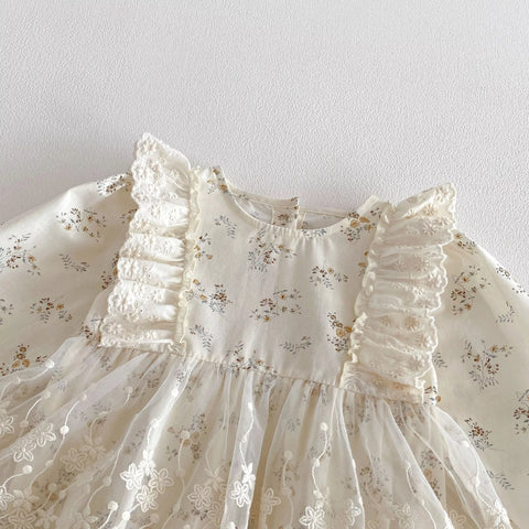 2 Pc Baby Girl Ditsy Lace Floral Dress with Bonnet