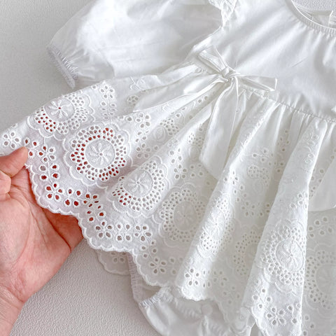 Baby Girl Long Sleeve Eyelet Bow Dress