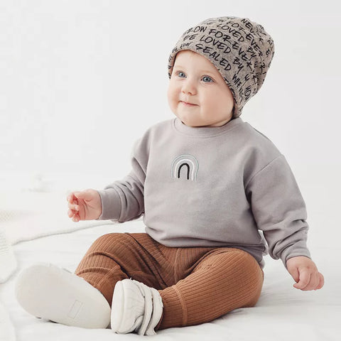 Baby Boy Rainbow Embroidery Logo Crew Neck Long Sleeve Pullover