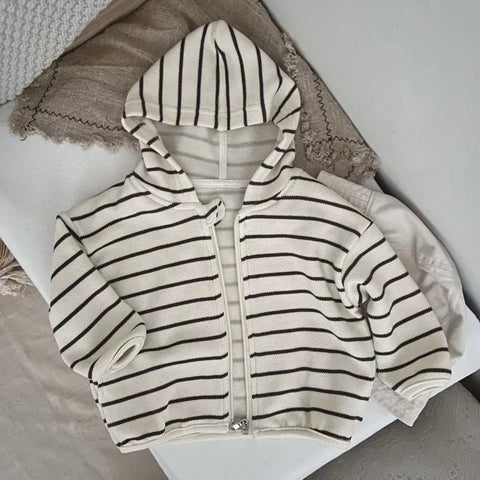 Unisex Kids Stripe Knitted Zip Up Hoodie