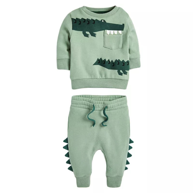 2 Pc Baby Boy Alligator Sweat Suit Set