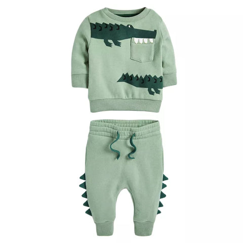 2 Pc Baby Boy Alligator Sweat Suit Set
