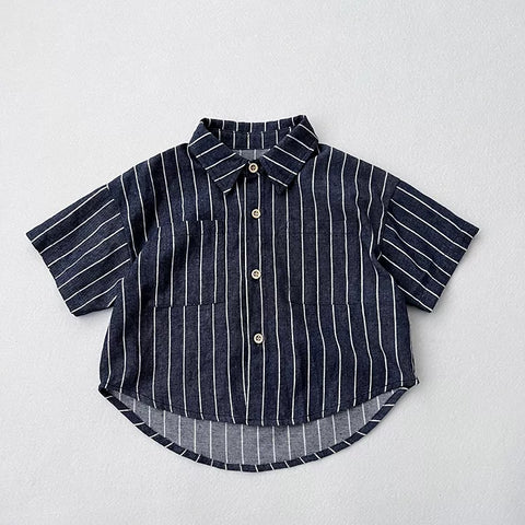 Boys Vertical Stripe Oversize Pocket Shirt