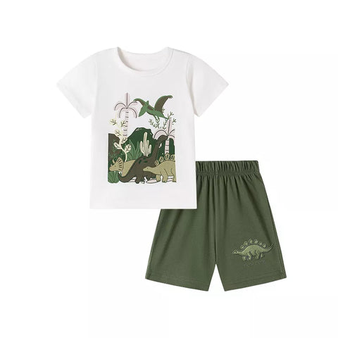2 Pc Boys Green Dinosaur Tee Shirt & Shorts Set