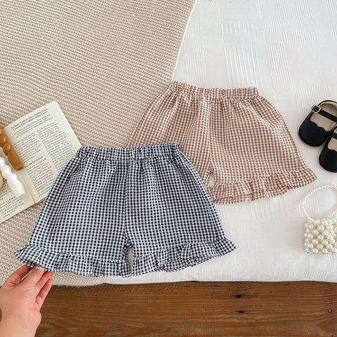 Girls Ruffle Gingham Shirt & Shorts Set