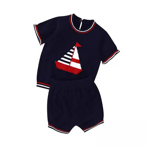 2 Pc Baby Boy Sailboat Knit Sweater Set