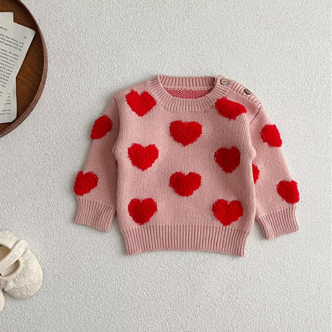 Baby Girl Fuzzy Hearts Pullover Knit Sweater