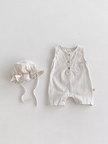 Unisex Baby Sleeveless Cotton Romper w/ Hat