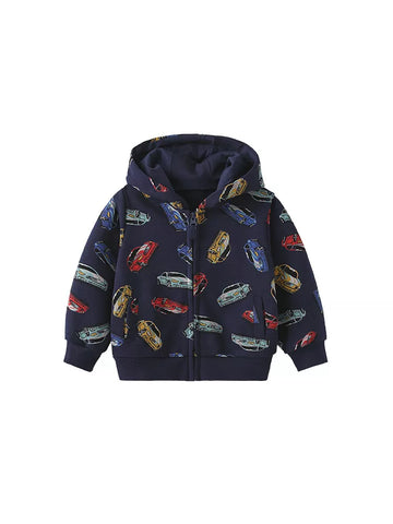 Boys Cars Print Zip Up Hoodie