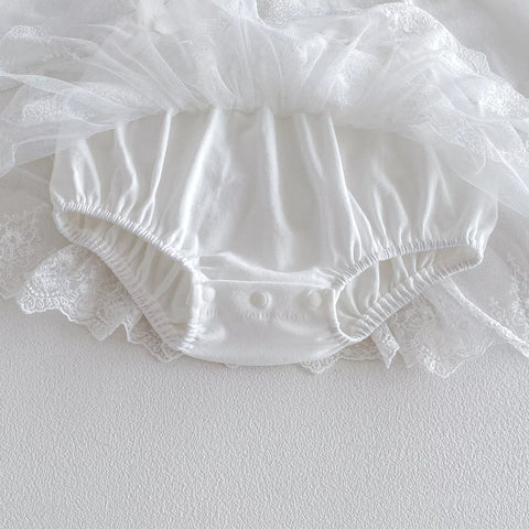 Baby Girl Long Sleeve Collar Lace Overlay Bodysuit